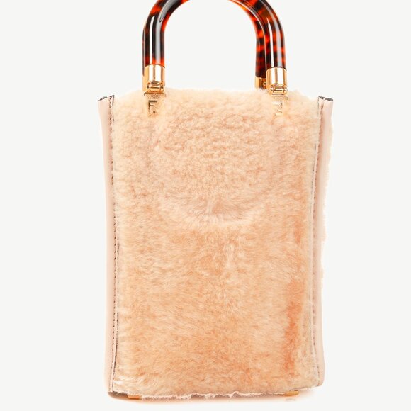 Fendi Mini Sunshine Shopper Tan Sheepskin Logo Mini-Bag - Picture 4 of 12